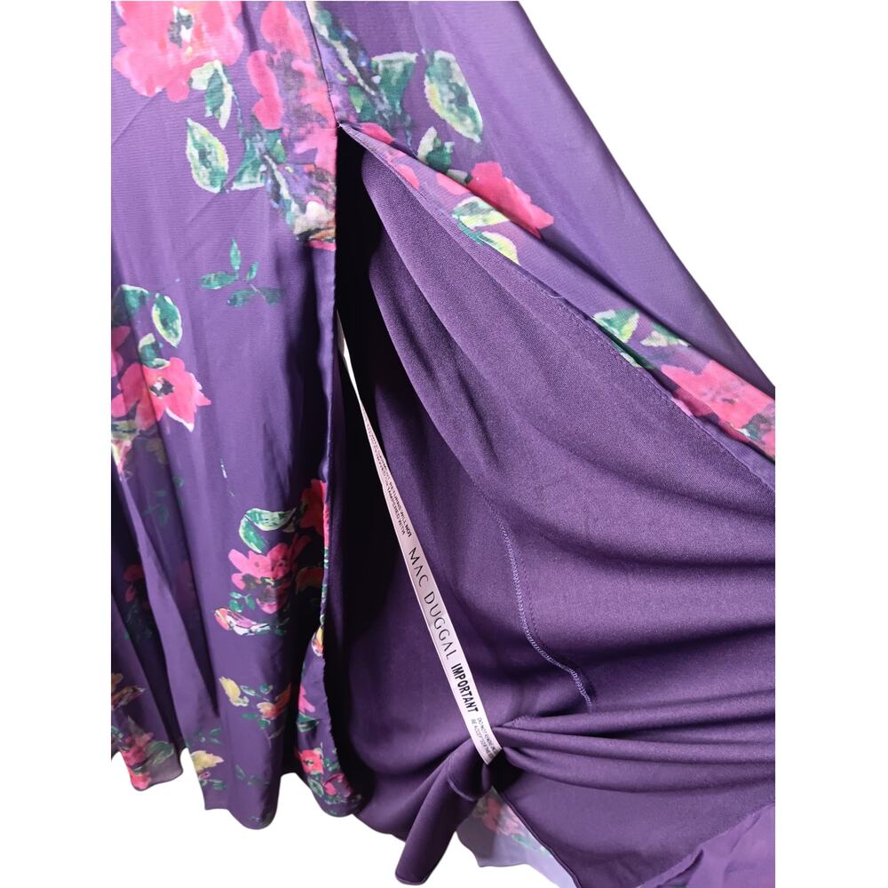 New with Tags Mac Duggal 68558 Purple Floral Chiffon Plunge Slit Gown Size 4 - Picture 12 of 16